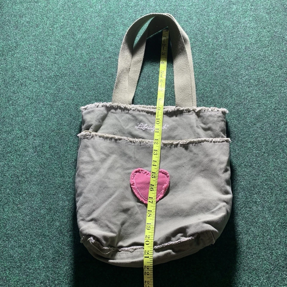 Bolso de Mano Life Is Good 100% Algodón Lona Crudo Corazón Hippie Deshilachado Verde Rosa Foto 4 de 4