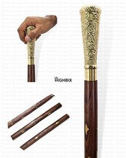 Canne bâton de marche en bois style vintage manche laiton canne designer cade...