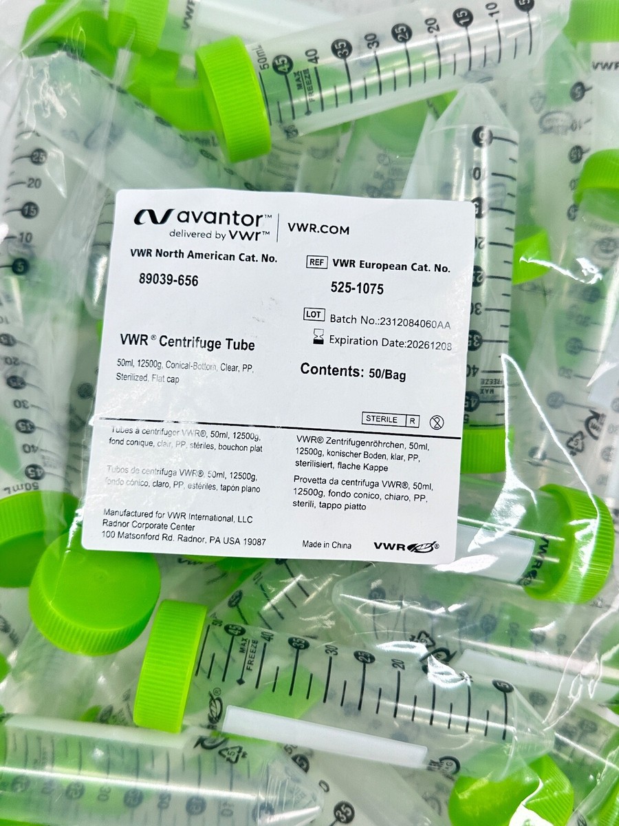 VWR 89039-656 Centrifuge Tubes 50 ml Graduated w/ Flat Caps 50