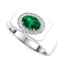 Emerald Oval Cut Gemstone With 925 Sterling Silver Ring For Men's #292