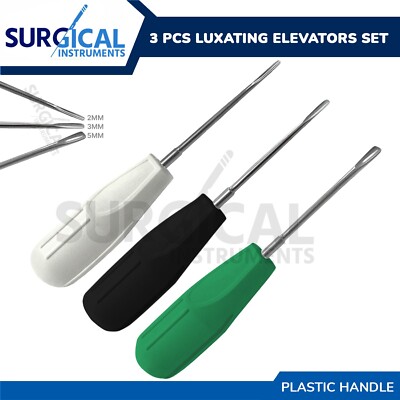 Elevators Set of 3 Pcs Plastic Handle Dental Straight Stainless German Grade