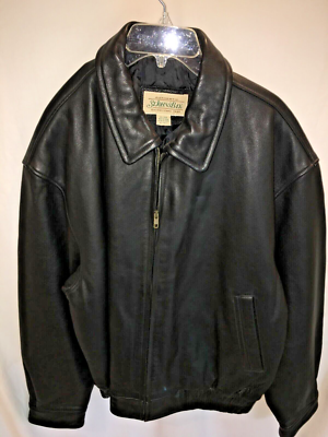 MENS ST JOHNS BAY LINED Black Leather Jacket HEAVY BIKER ZIP FRONT