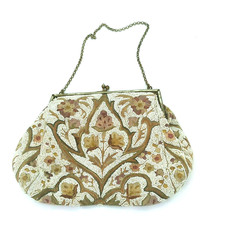 Antique Art Nouveau Jacobean Micro-bead Embroidered Clutch Purse Floral French