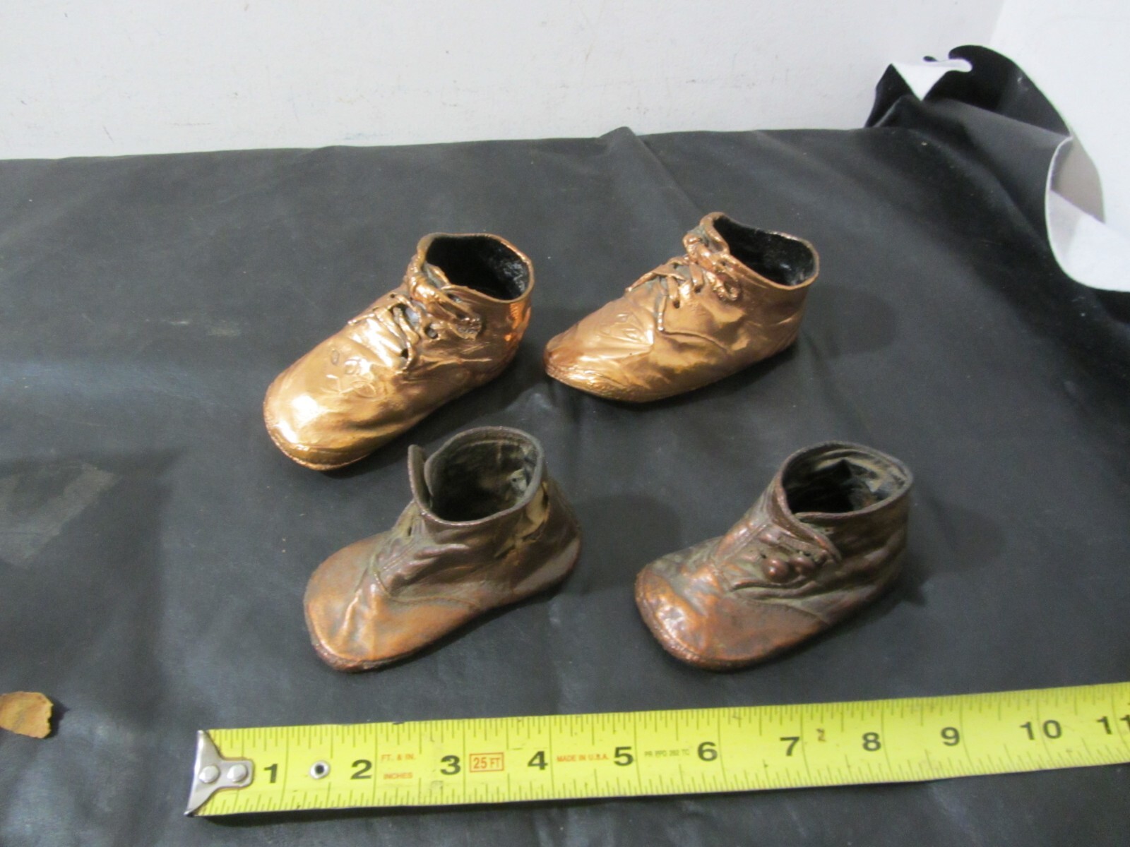 bronze copper bronzed baby shoes booties antique lot of 4 shoe