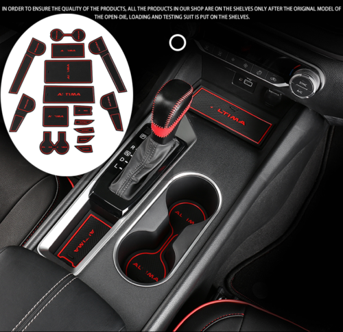 Red Non-slip Door Slot Pad Cup Holder Rubber Mat Kit For 2019-2022 Nissan Altima