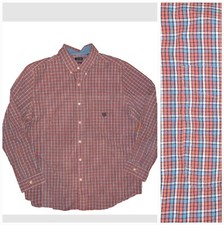 Chaps Ralph Lauren Dress Shirt Orange Plaid Cotton Blend Size Large Mens