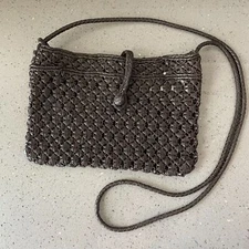 Woven leather brown crossbody bag satchel pouch boho mini purse 