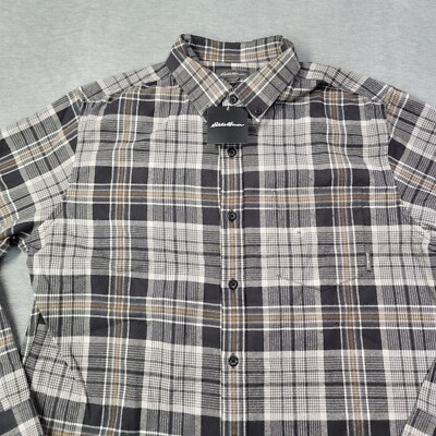 Eddie Bauer Flannel Shirt Mens Medium Gray Plaid Button Down Chest Pocket NWT