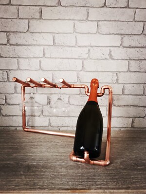 Handgefertigter Prosecco Flaschenhalter Wein & Glas, Kupfer Die Herzogin einzigartiges Geschenk