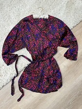 Vintage Vanity Fair Robe Womens Small Leopard Print Purple Pink Tie USA