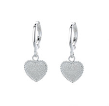 Women Girl 925 Silver Plated LeverBack Drop Dangle Heart Charm Hoop Earrings S6