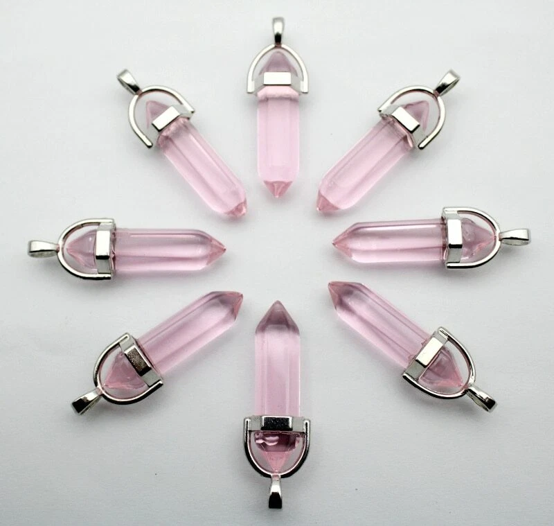 Colgantes de piedra de columna hexagonal de vidrio de cristal rosa 30 un. para hacer joyas hágalo usted mismo Foto 2 de 3