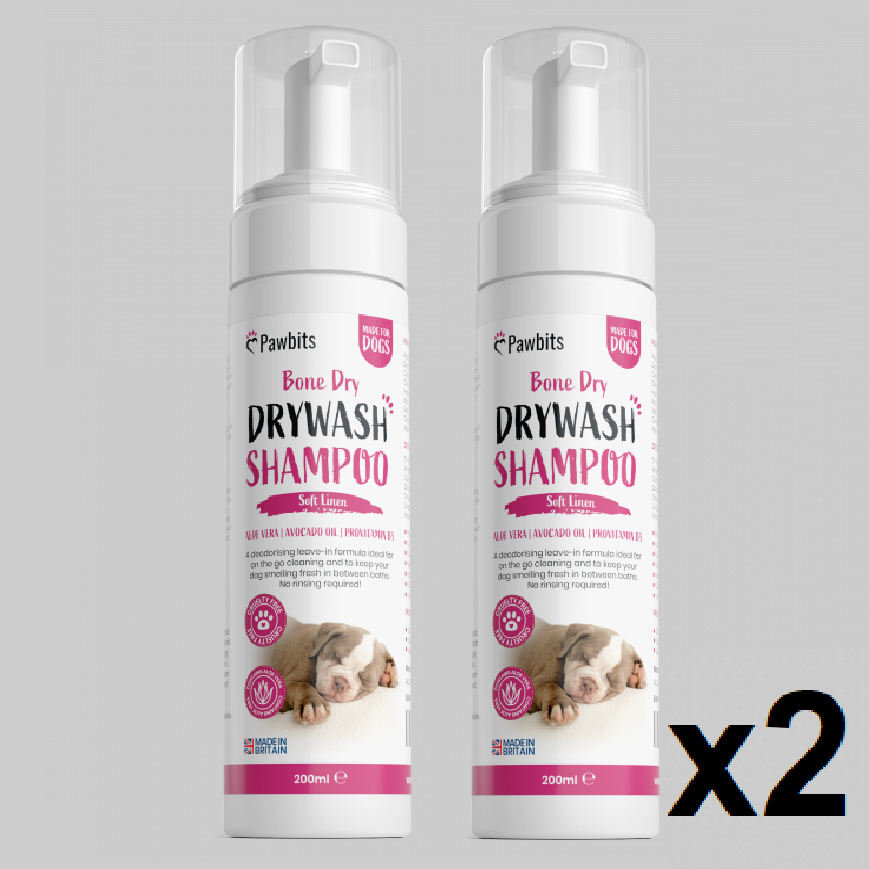 x2 Pawbits - Dry Dog Shampoo - Clean,Condition & Detangle -Soft Linen - x2 200ml
