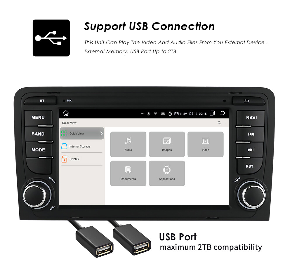 For Audi A3 2003-2013 Car Stereo Radio Fit Apple Carplay Android Auto GPS Wifi E