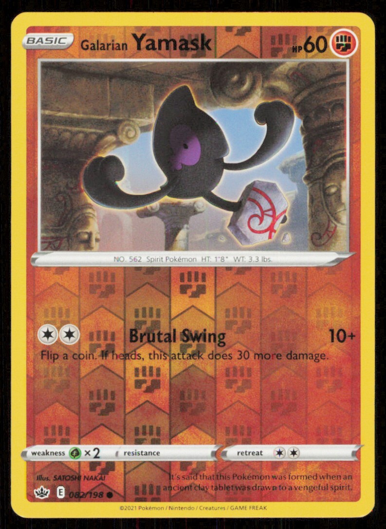 Galarian Yamask #082/198 Reverse Holo 2021 Pokemon Chilling Reign LP