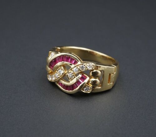 Ruby Diamond Flex Ring 1/2 carat 18k Yellow Gold Knot Size 5.5 Designer RG2679 - Picture 2 of 6