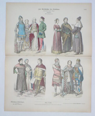 ENGLAND 14th C.Historic Costumes Dress Merchants, Nobles, Orig 1880s stone litho | eBay ENGLAND 14th C.Historic Costumes Dress Merchants, Nobles, Orig 1880s stone litho | eBay