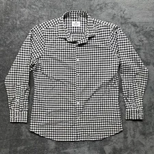 Mizzen + Main Shirt Mens XL Black Gingham Plaid Trim Fit Button Up Stretch