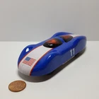 Vintage 6" Schylling Blue #11 Friction Sparkle Race Car w/ US Flag - Works