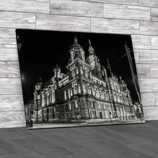 Glasgow City Chambers At Night Black White Canvas Print Large Picture Wall Art