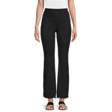No Boundaries Women's L 11-13 Juniors Ribbed Flare Lettuce Hem Pants Black