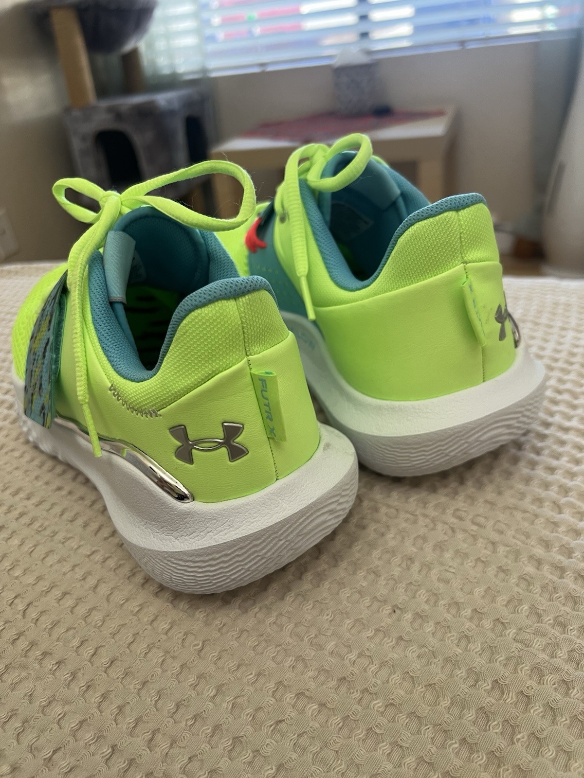 Under Armour Flow FUTR X Men's Basketball Shoes Yellow Blue White Mesh Low Top thumbnail 6