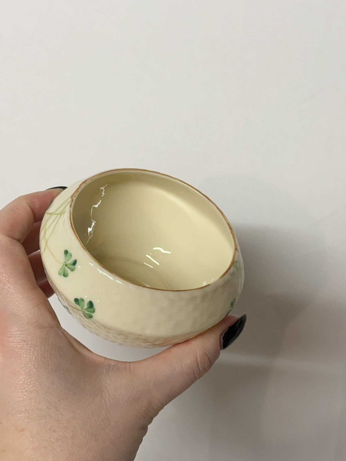 Vintage Belleek Shamrock Basket Weave Design Sugar and Open Creamer Set