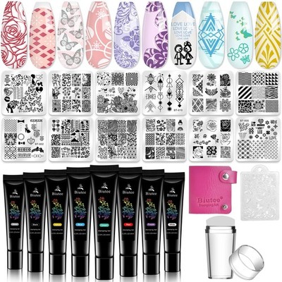 Biutee nail stamper kit 12pcs plates 8pcs gel polish clear