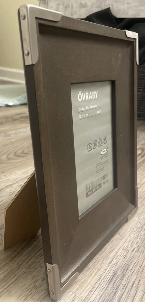 Marco de fotos IKEA ÖVRABY 4x6 diseño Nike Karlsson madera plata tachuelas esquinas raro Foto 4 de 4