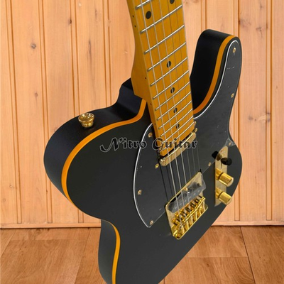 #ad Matte Black Electric Guitar Yellow Body Binding Gold Hardware Maple Neck Black $239.00