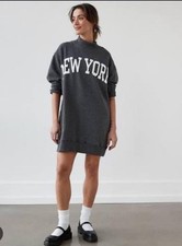 American Eagle Oversized Fleece Mock Neck City Graphic Mini Dress