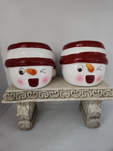 2" Cool Snowman Holiday Ceramic Candle Holders 2 Piece Set - product listing photo