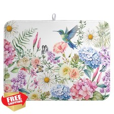 Spring Floral Birds Dish Drying Mat 18x24 Absorbent Microfiber Counter Pad