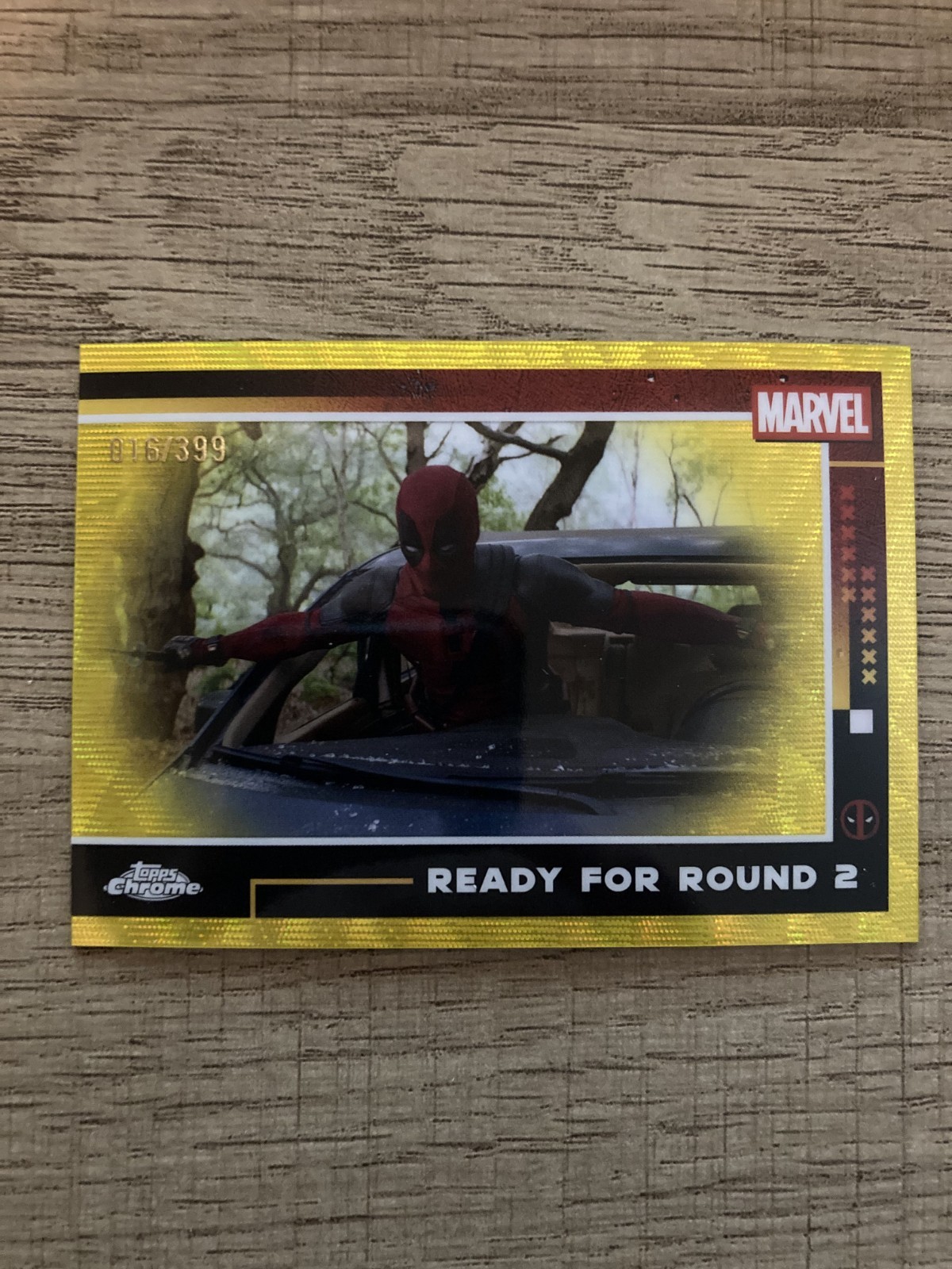 2025 Topps Chrome Deadpool Ready For Round 2 #75 Yellow Wave Refractor /399