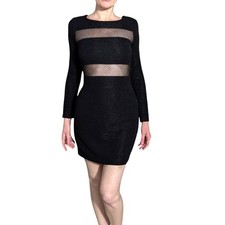 BCBGeneration Black Mesh Cutout Long Sleeve Bodycon Dress Y2K Club Party Sz 6