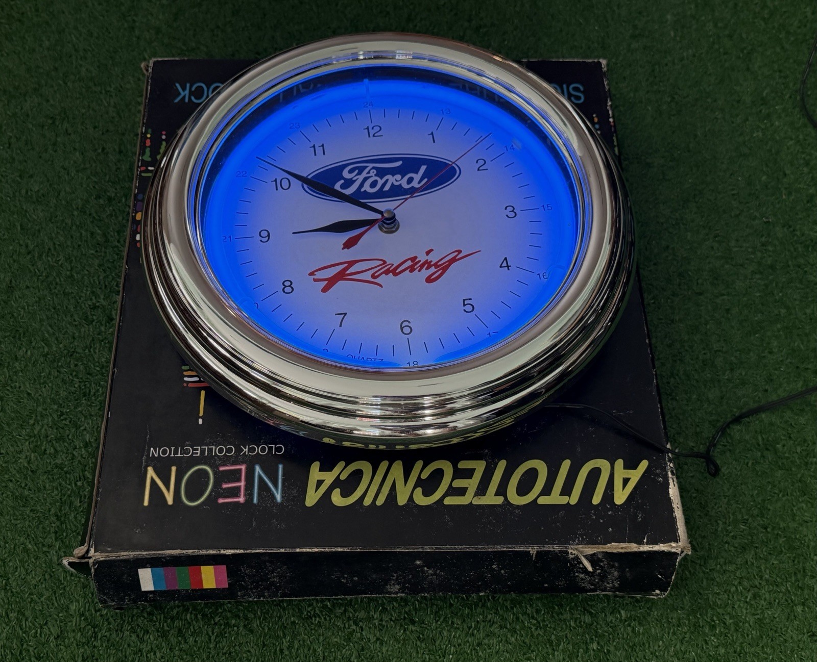 VTG Autotecnica Ford Racing 15" Neon Wall Clock Automotive Man Cave Garage