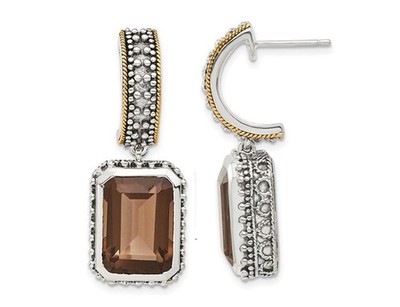 14 Karat (ctw) Achteck Rauchquarz Ohrringe in antikem Sterlingsilber