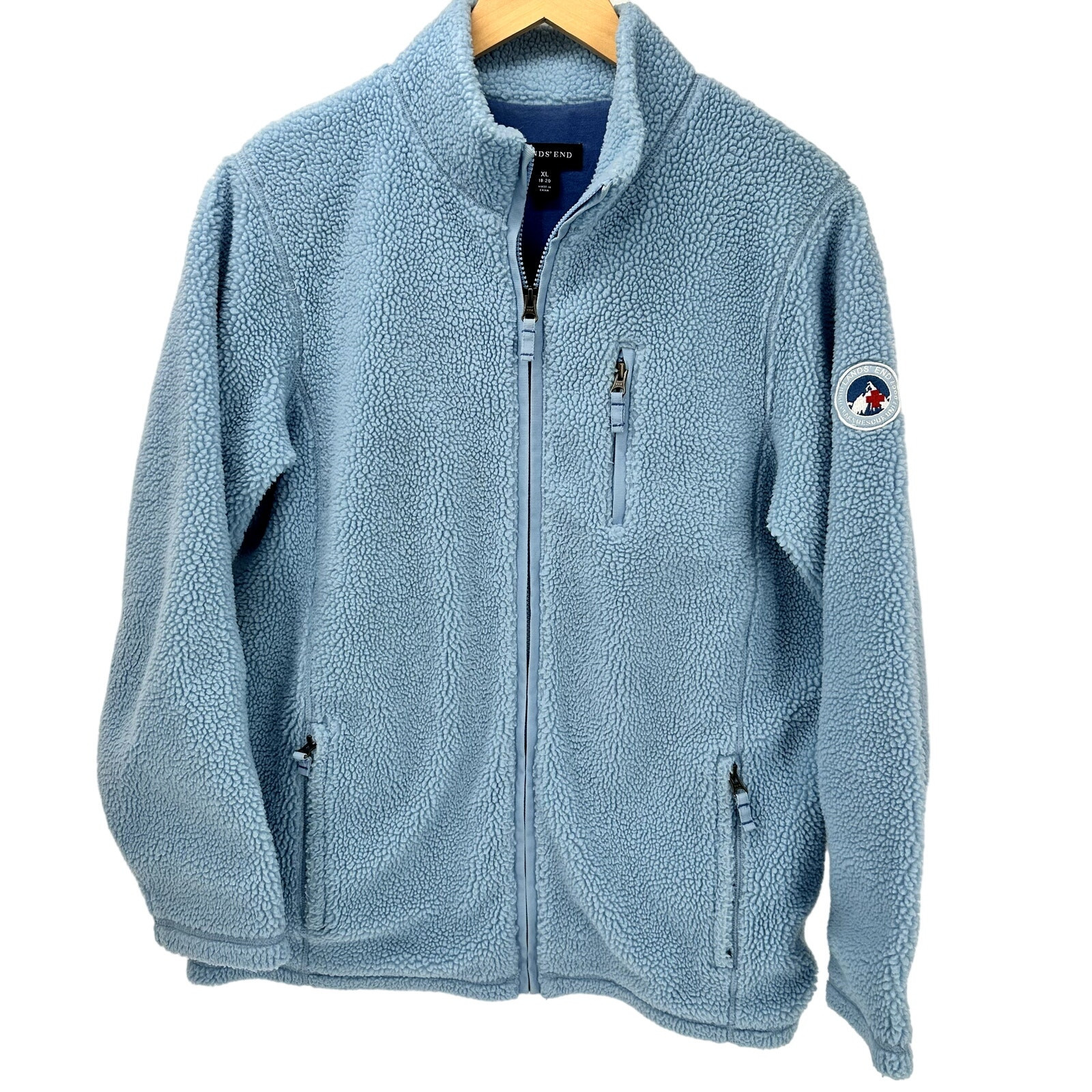 Lands End Womens XL Blue High Peaks Rescue Lined Full Zip Fleece Jacket for Outdoor Activities