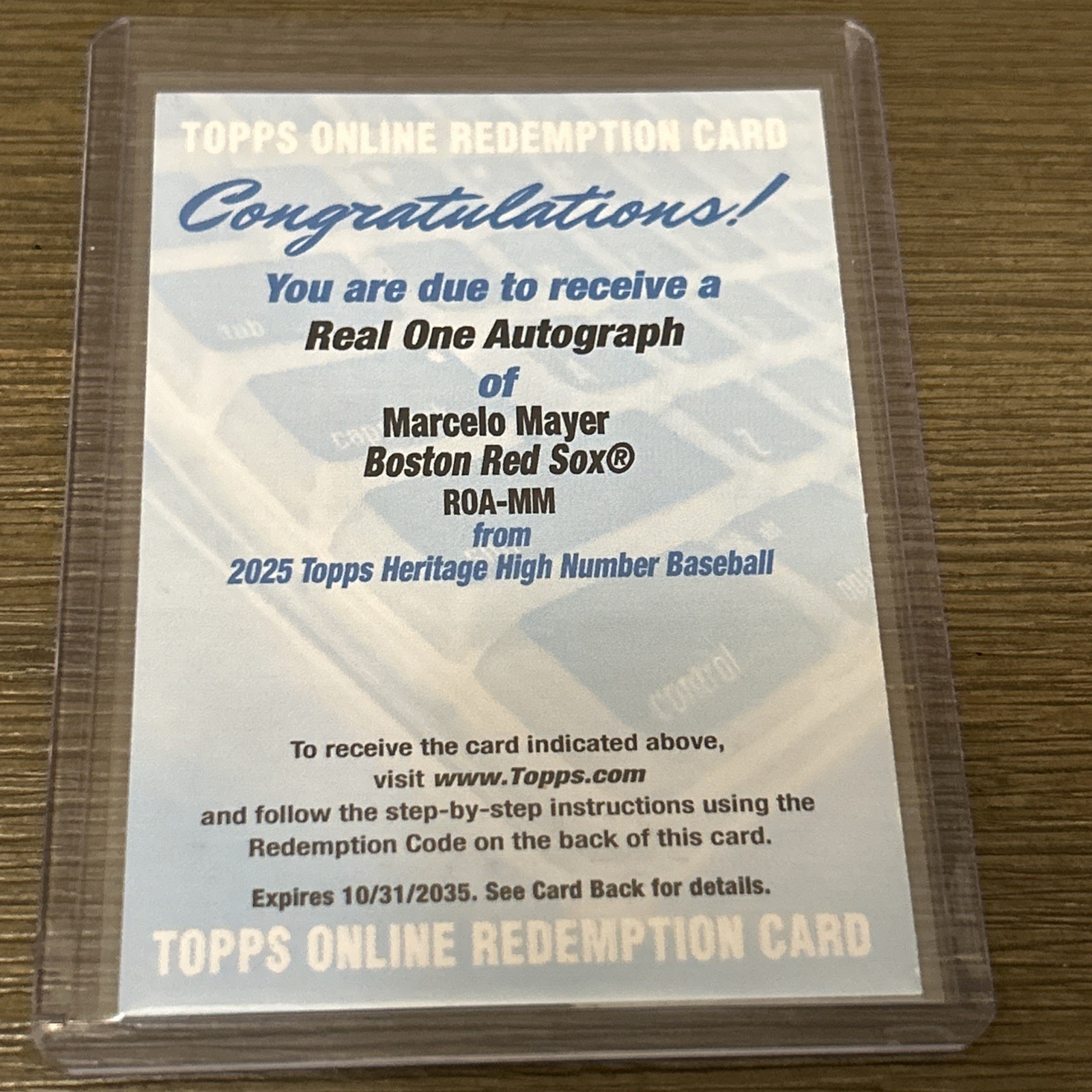 2025 Topps Heritage High Number Marcelo Mayer RC Real One Auto Redemption ROA-MM