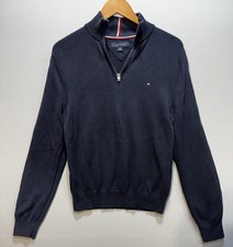 Tommy Hilfiger Sweater Mens S Navy Quarter Zip Cotton Classic
