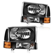 Headlight Assembly Compatible with 1999-2004 Fit 99-04 F250 Black Clear Lens