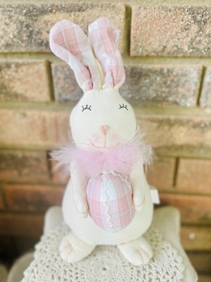 Sitting Fabric Bunny With Plaid Egg