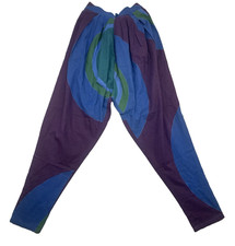 Vintage 1970s Kenzo Japan Blue Purple Green Abstract Harem Parachute Pants 26x30
