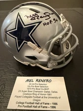Mel Renfro Signed Dallas Cowboys Mini Helmet w/ HoF Insc Tri Star Cert 