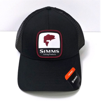 Simms Fishing Bass Icon Trucker Cap No Glare Black Underbrim Black Snapback NEW