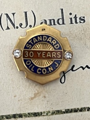 RARE Standard Oil Co NJ 30 Year Service Award Diamond Pin 14k Gold Original Card