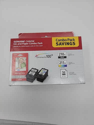 Genuine Canon PG-210XL Black and CL-211XL Color Ink & Paper Combo Pack Brand New