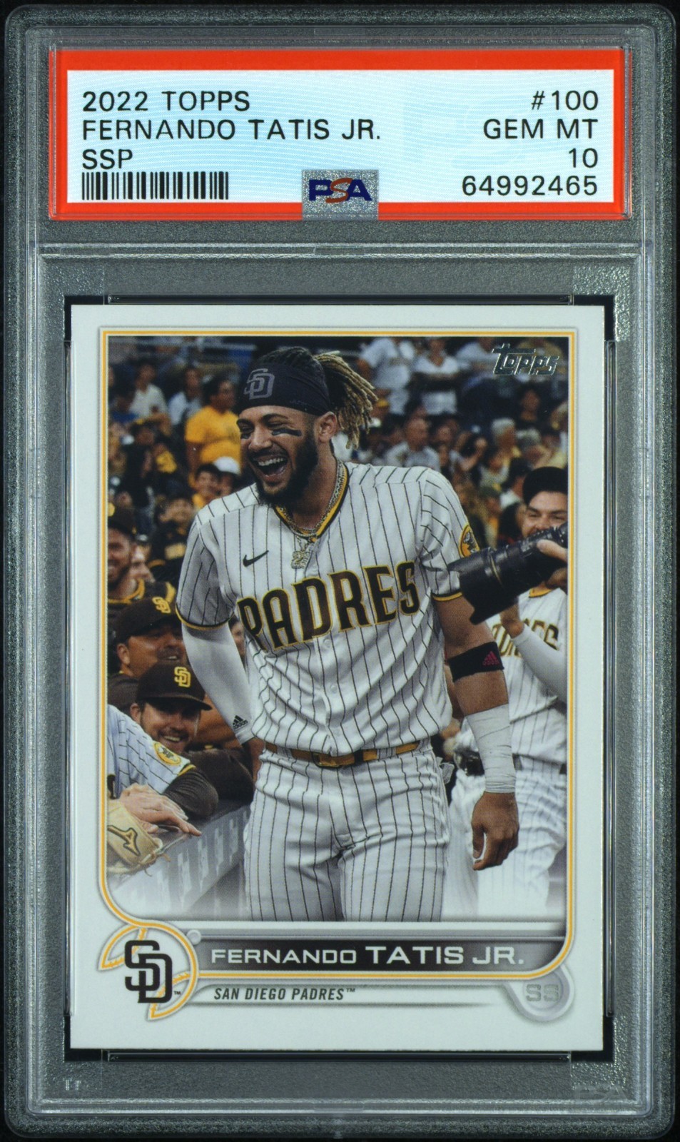 2022 Topps #100 Fernando Tatis Jr. SSP Image Variation PSA 10 San Diego Padres view 1