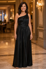 Bill Levkoff Women Dress 20 Black One Shoulder Bridesmaid Formal Black Tie Gown