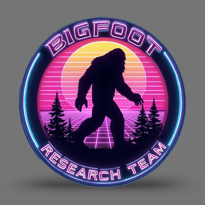 bigfoot sticker vinyl decal retro sunset neon research team badge 7''